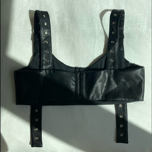 Black Leather Crop Top - Picture 2 of 5